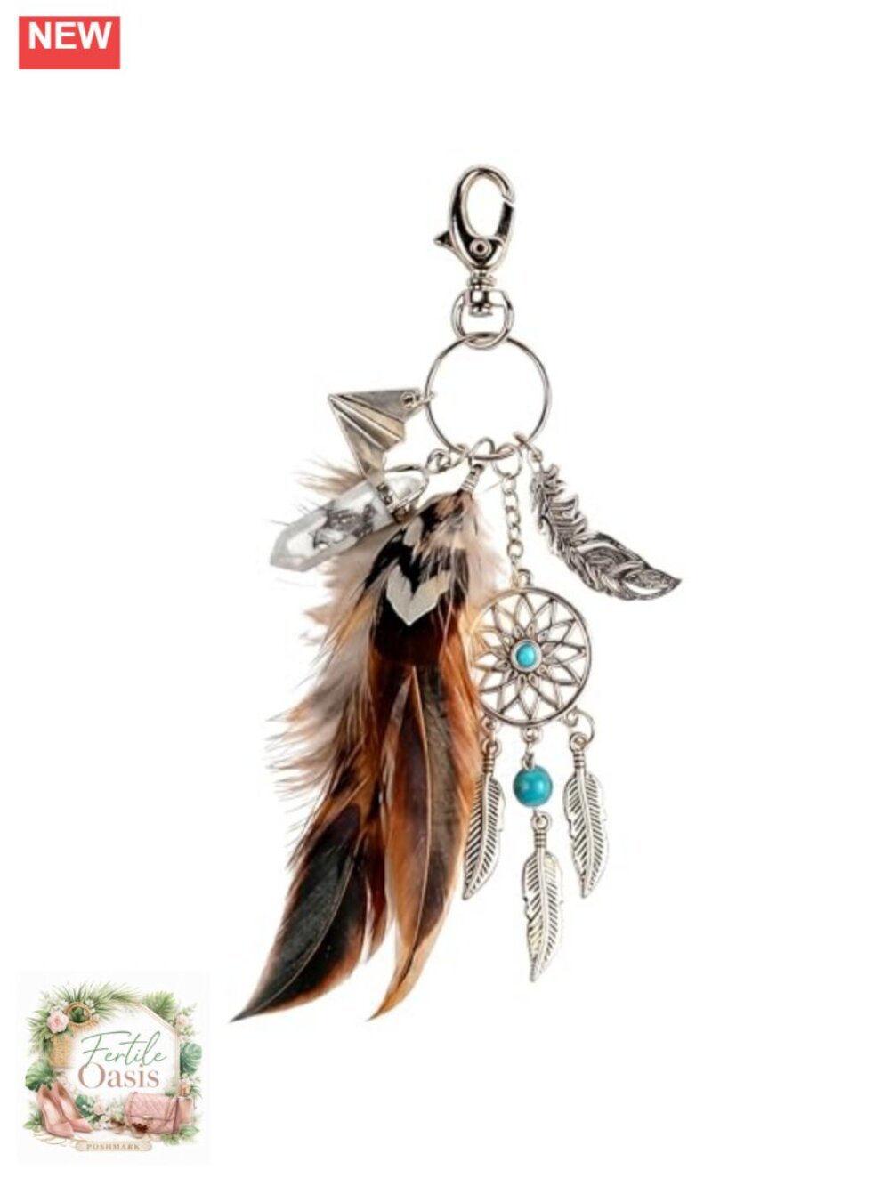 Boho Evil Eye Keychain Faux Feather Purse Charm Crystal Beaded Bag Charm